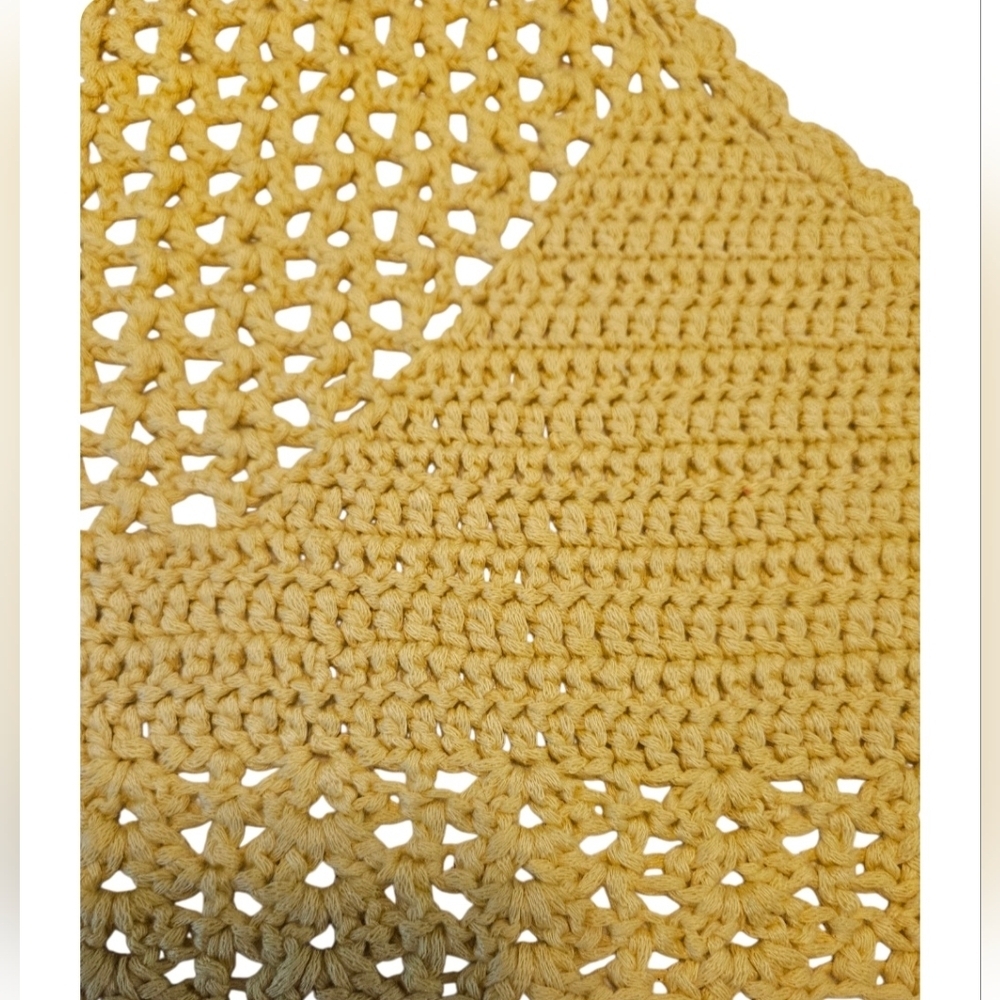 Handmade Crochet Crop-Top Yellow Open back Swimming cover-up  Hollow out stitch - Picture 4 of 17